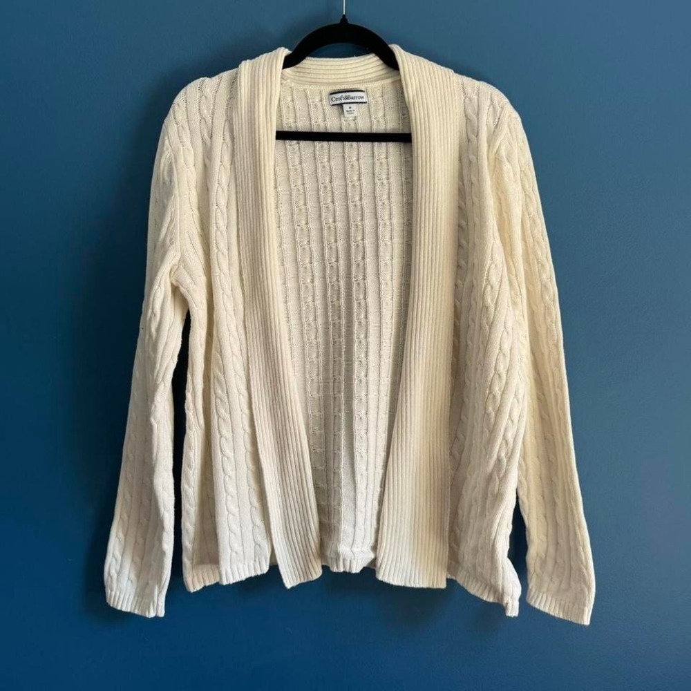 Y2K‎ Knit Cardigan Women's Size Medium Croft & Barrow White Open Front Cotton
